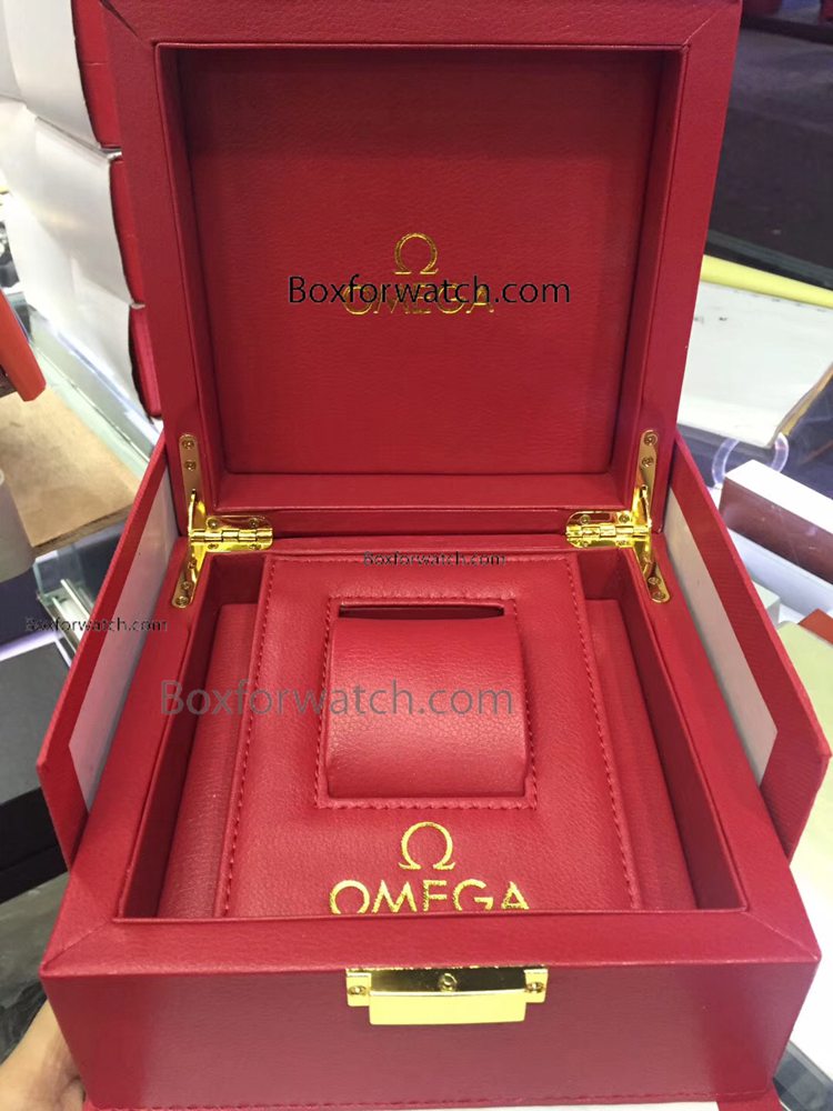 New Style Omega Red Leather Copy Watch Box & Gold Lock replica